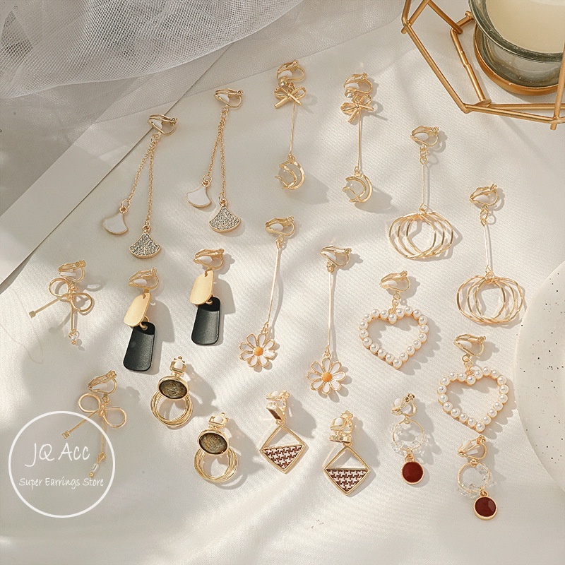 Khuyên Tai Không Cần Bấm Lỗ Bông Tai Không Cần Bấm Lỗ Bộ Khuyên Tai Dạng Kẹp Không Xỏ Lỗ Đính Tua Rua Thời Trang Cho Nữ