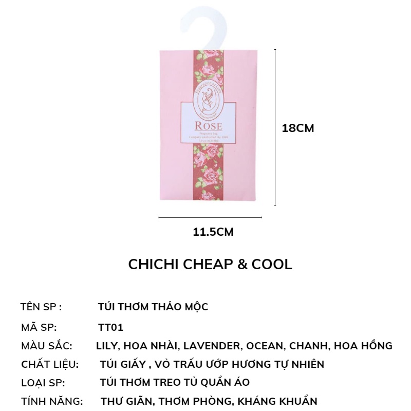 Túi thơm thảo mộc ChiChi THƠM LÂU mùi tự nhiên treo tủ quần áo treo phòng để xe hơi TT01