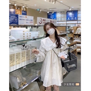 Đầm bbd trắng cổ sen bèo tay bo