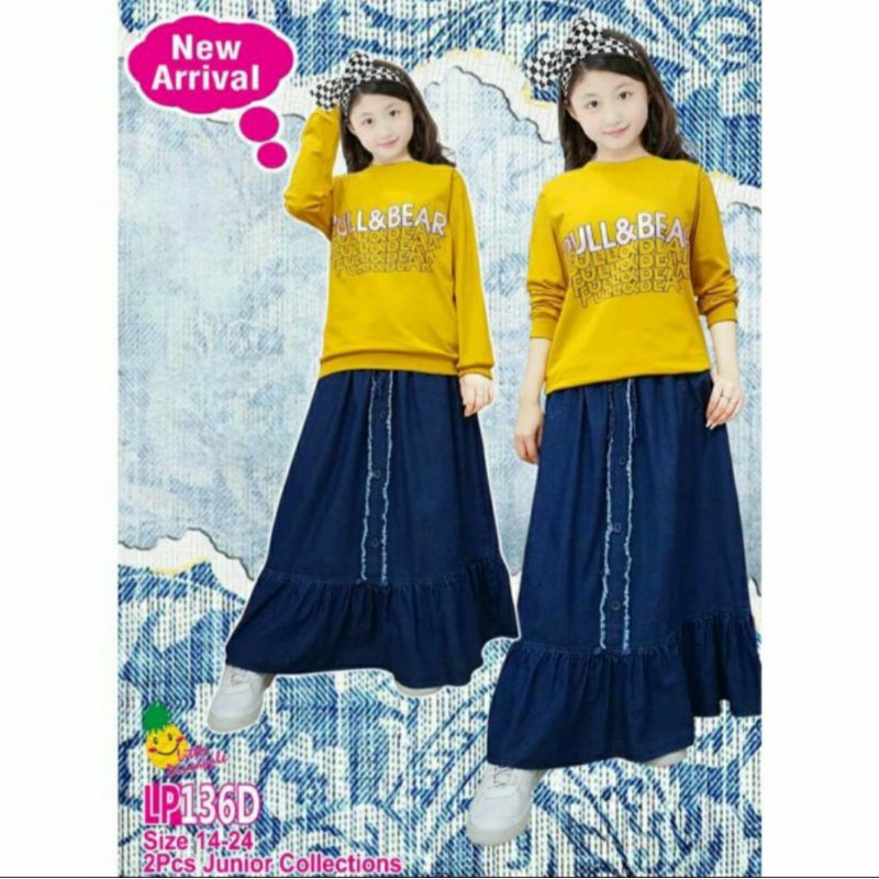 Áo sơ mi Denim hình gấu xinh xắn cho bé gái 8-13 tuổi
