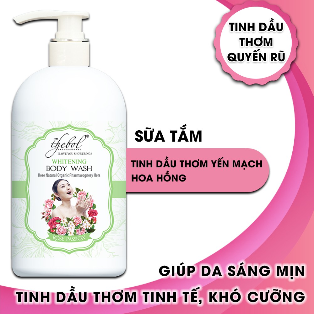 Sữa tắm Thebol tinh dầu thơm, thảo dược Hoa Hồng và Yến Mạch 580g