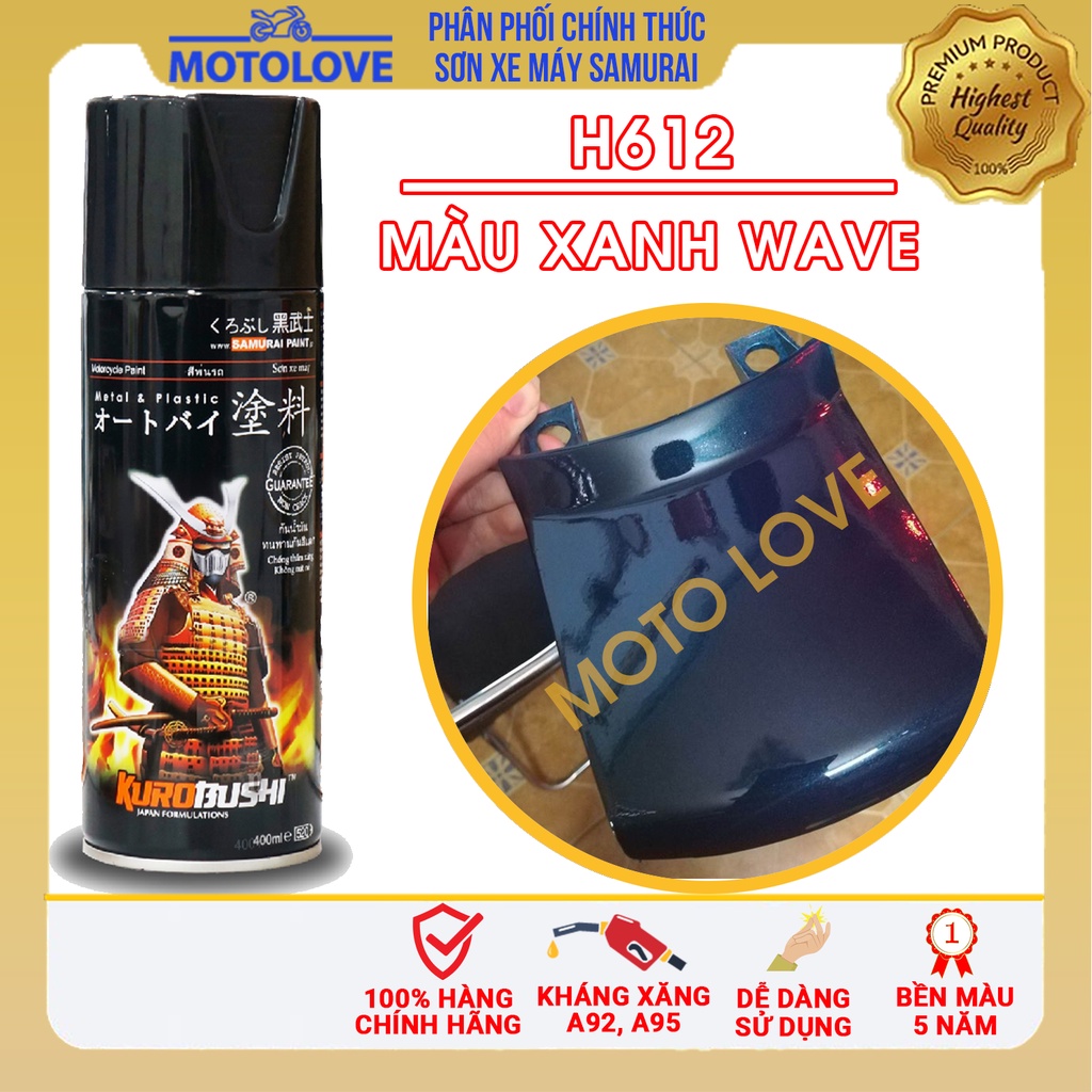 Sơn Samurai màu xanh wave H612 - chai sơn xịt chuyên dụng nhập khẩu từ Malaysia.