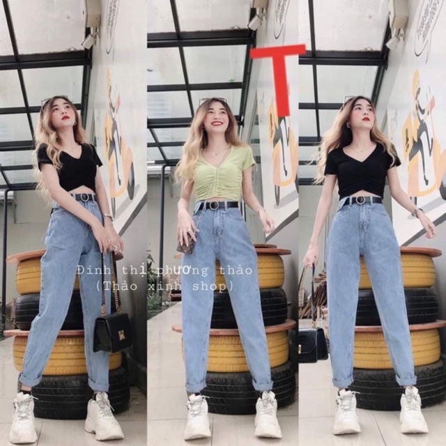Quần jean ngố lưng cao co giãn đẹp | BigBuy360 - bigbuy360.vn