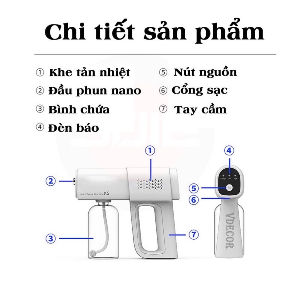 Khử Khuẩn Trên Ô Tô Máy xịt khử khuẩn trên oto, Súng XỊT KHỬ KHUẨN NANO K5 Pro 8 ĐẦU LED CAO CẤP HÀNG CHÍNH HÃNG