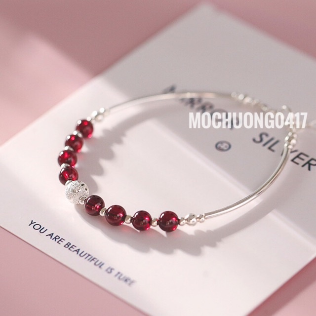 [GIÁ BUÔN] Vòng tay bạc S925/ lắc bạc phối hạt garnet - Hàng VIP loại 1 PH865