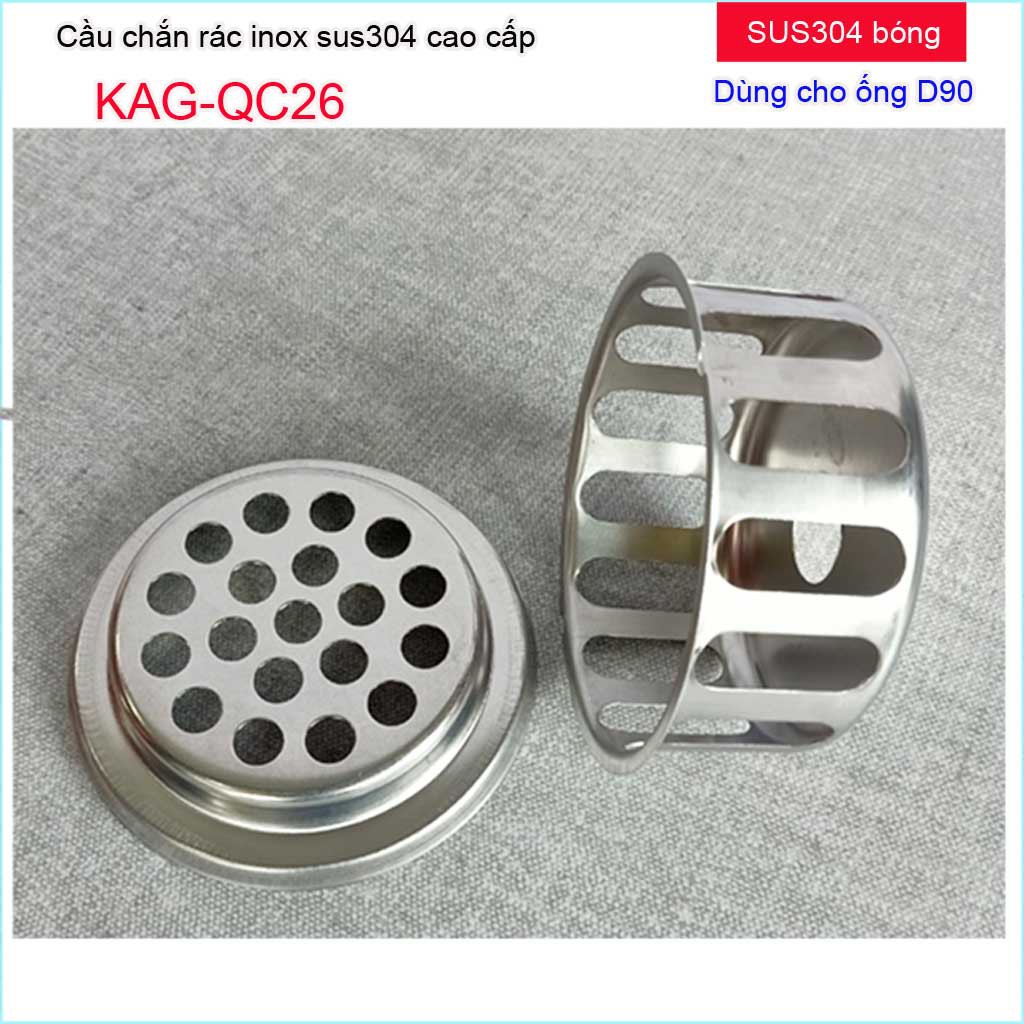 Cầu chắn rác sân thượng KAG-QC26 inox SUS304, cầu chặn rác đặt miệng ống D90, cầu thoát nước mưa thoát nước nhanh