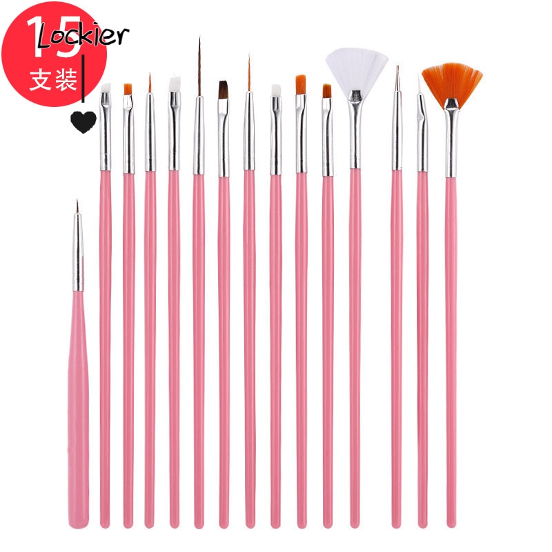 Set 15 Cọ Vẽ Trang Trí Móng Tay Nghệ Thuật Kèm Giá Đỡ Màu Hồng