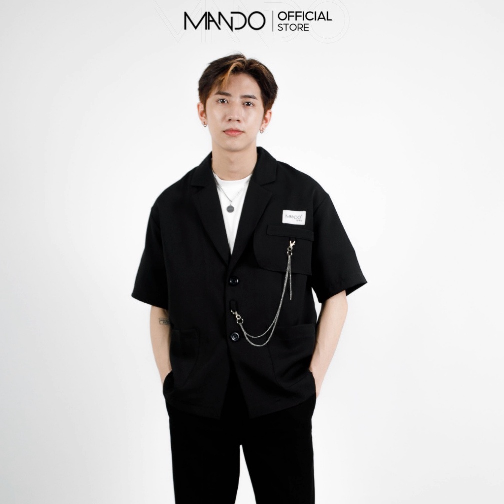 (Đẹp) Áo Blazer Nam Tay Lỡ MANDO Form Rộng Kiểu Dáng Thời Trang Hàn Quốc Basic Gắn Dây Xích Phong Cách AVH010 (ảnh thật)