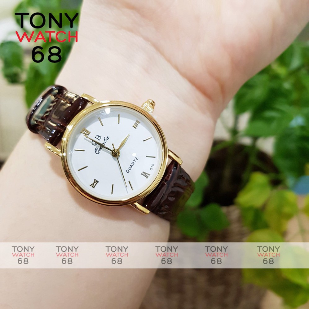 Đồng hồ nữ QB dây da mặt tròn mini số la mã cổ điển sang trọng chống nước chính hãng Tony Watch 68