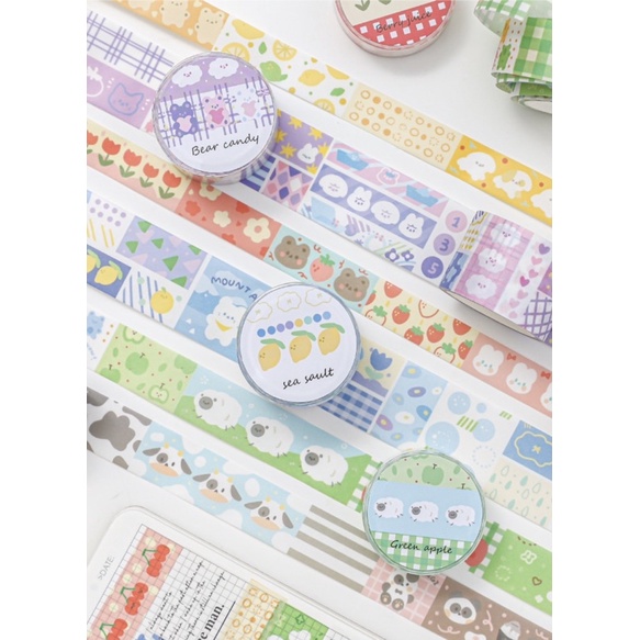 Washi tape/Cuộn băng dính washi tape dài 5 mét chủ đề thú cưng hoạt hình trang trí sổ planner bullet journal Tẻn Tẻn