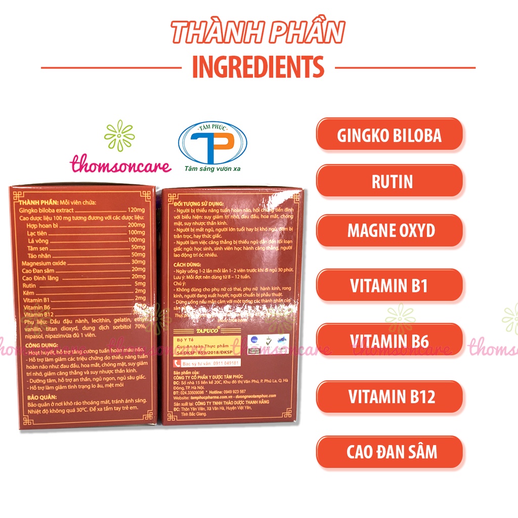 Dưỡng não Tâm Phúc - hỗ trợ tuần hoàn não, giúp ngủ ngon từ Maige, Cao đinh lăng và đan sâm
