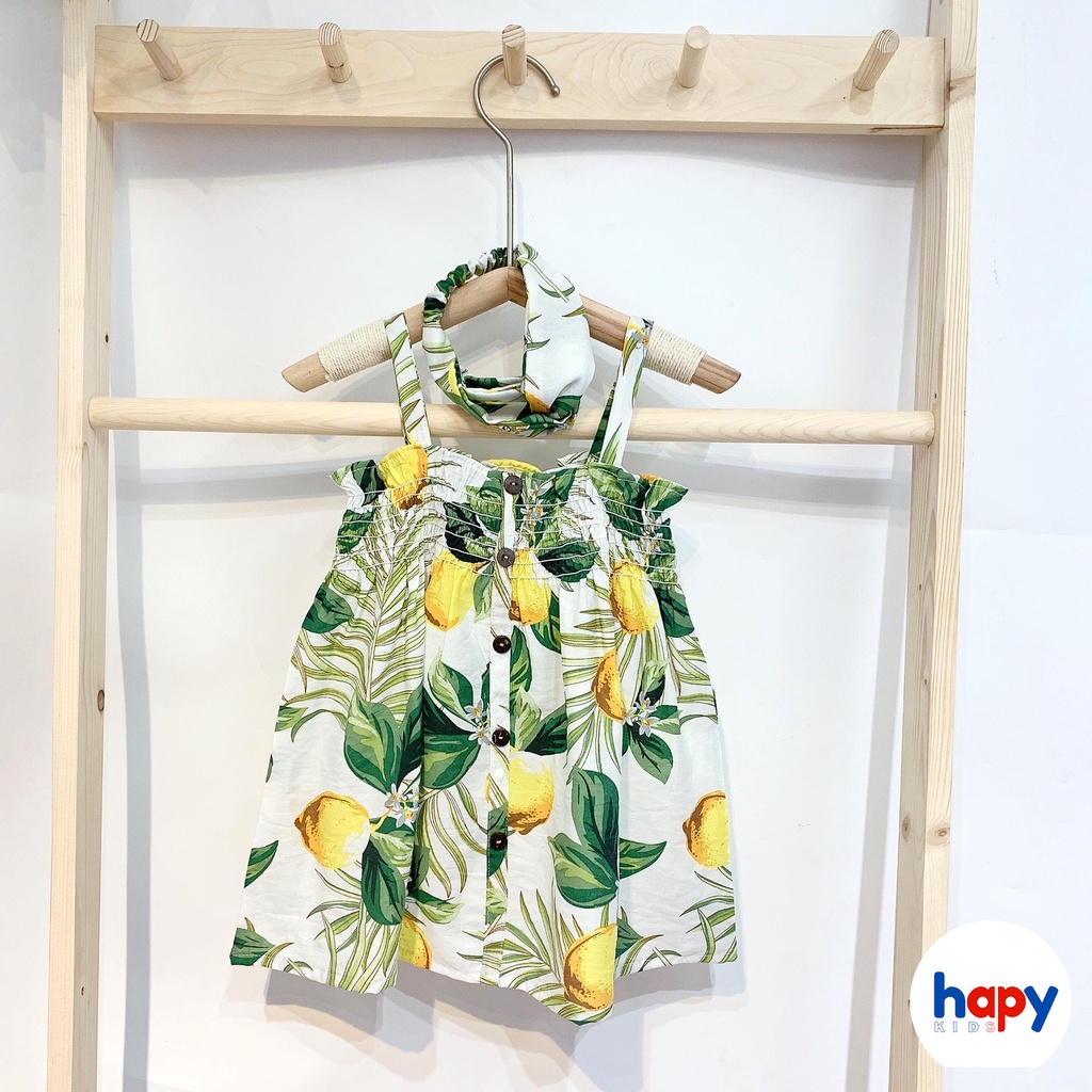 Váy cho bé gái HAPYKIDS 2 dây kèm tubanr chất đũi xước mềm mịn cho mùa hè mát mẻ, đầm cho bé từ 0-5 tuổi [V22.02]
