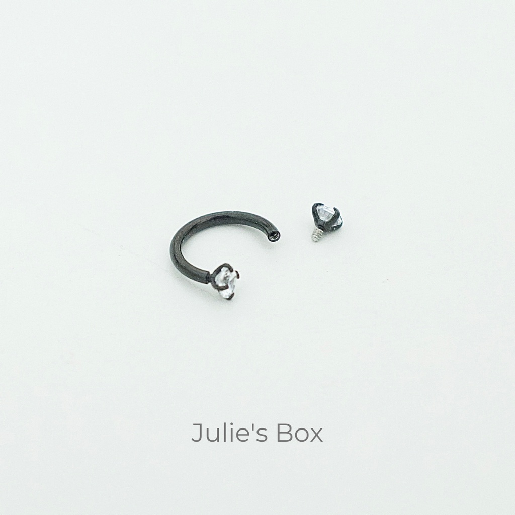 [1 Chiếc] Khuyên Tai Chữ U 2 Đầu Đá Tròn Thân Đen Đá Trắng Titan Thép Không Gỉ Cá Tính Phong Cách julies box bông tai