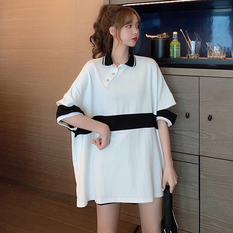 NRVP Áo Thun Nữ Dáng Dài Rộng Tay Ngắn Phong Cách Thời Trang Đường Phố Hàn Quốc