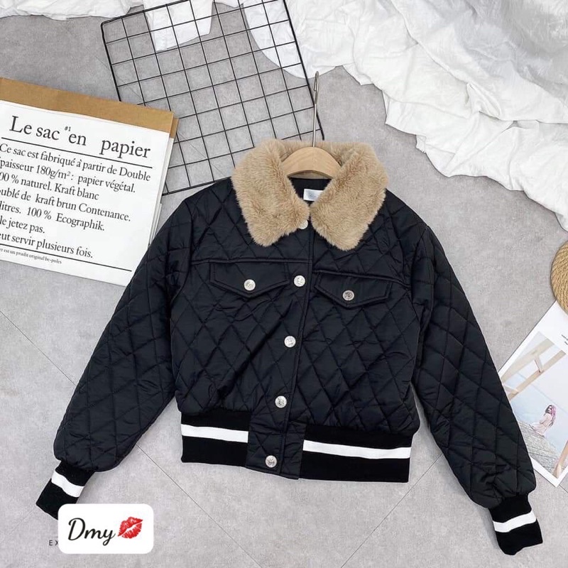 Áo phao trám bo viền cổ lông