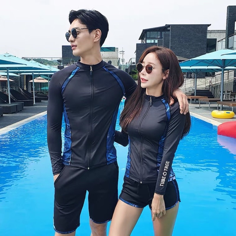 Set đồ bơi bikini nữ 5 mảnh dài đen lườn hoa Tube tree siêu xịn