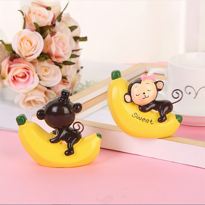 Bộ 2 con khỉ ôm chuối trang trí bánh sinh nhật, khỉ trang trí bánh