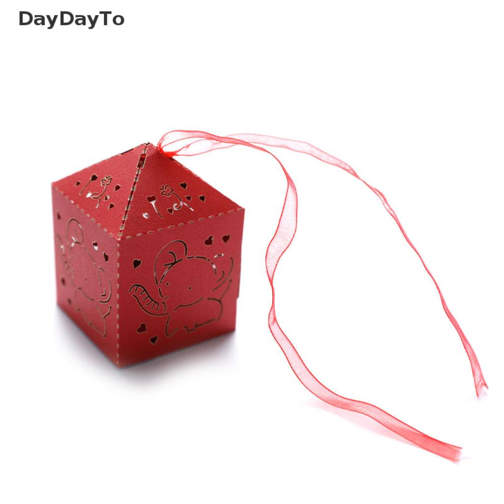 DayDayTo 10Pcs Elephant Laser Cut Wedding Favors Gift Box DIY Hollow Candy Boxes Decor VN