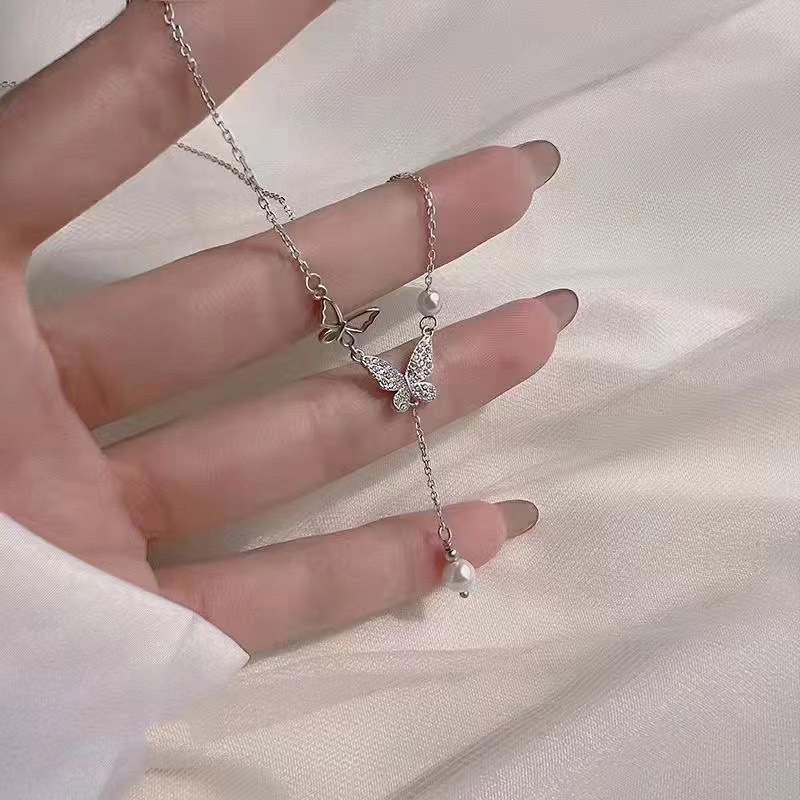 Dây Chuyền Hình Bướm Đính Ngọc Trai Nhân Tạo Phong Cách Thời Trang Hàn Quốc