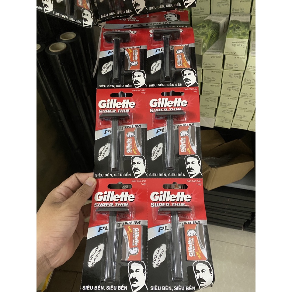 Dao Cạo Râu Cán Đen Gillette SUPER THIN Tặng Kèm Lưỡi Bahobasa