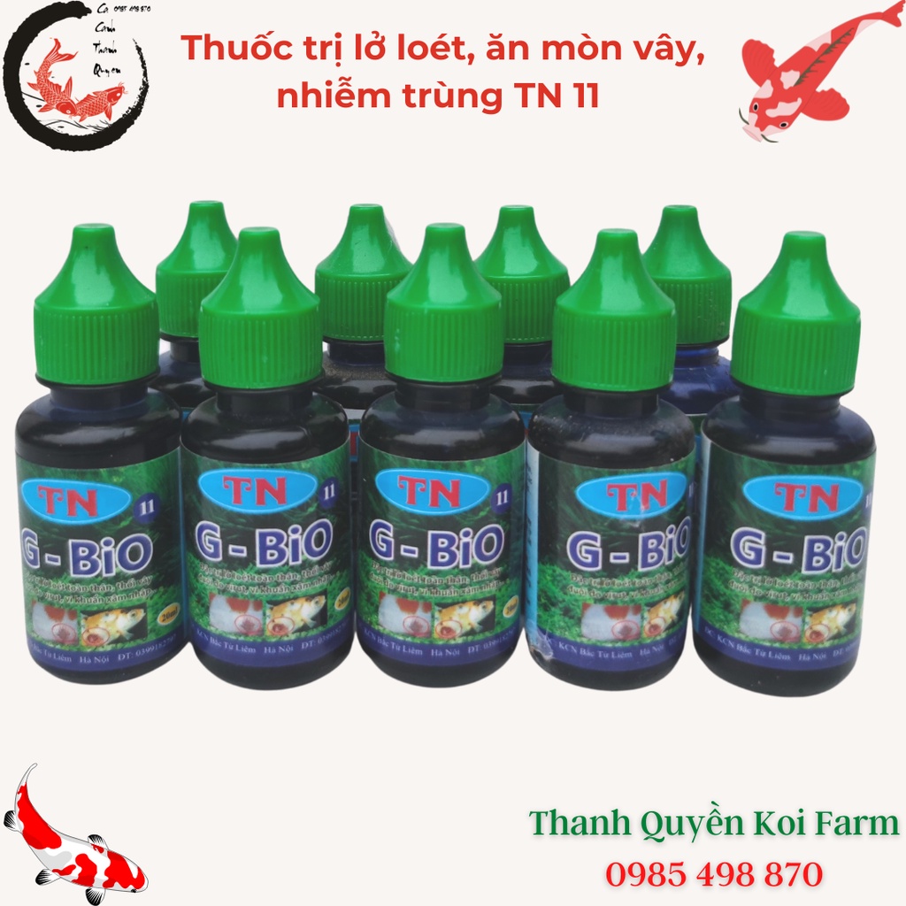 Thuốc phòng trị lở loét, ăn mòn vây, nhiễm trùng ngoài da cho cá Koi, cá cảnh TN 11 LỌ 20ml
