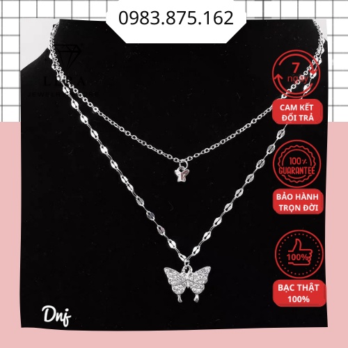 Dây chuyền nữ bạc ta 2 tầng y ảnh, vòng cổ bạc ta 925 hồ điệp kép 2 tầng thiết kế mới lạ tại trang sức Lera