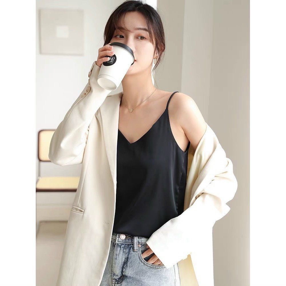 Áo 2 Dây Nữ Lụa Hàn Cao Cấp, Áo Hai Dây Lụa Vintage Dễ Mix Đồ
