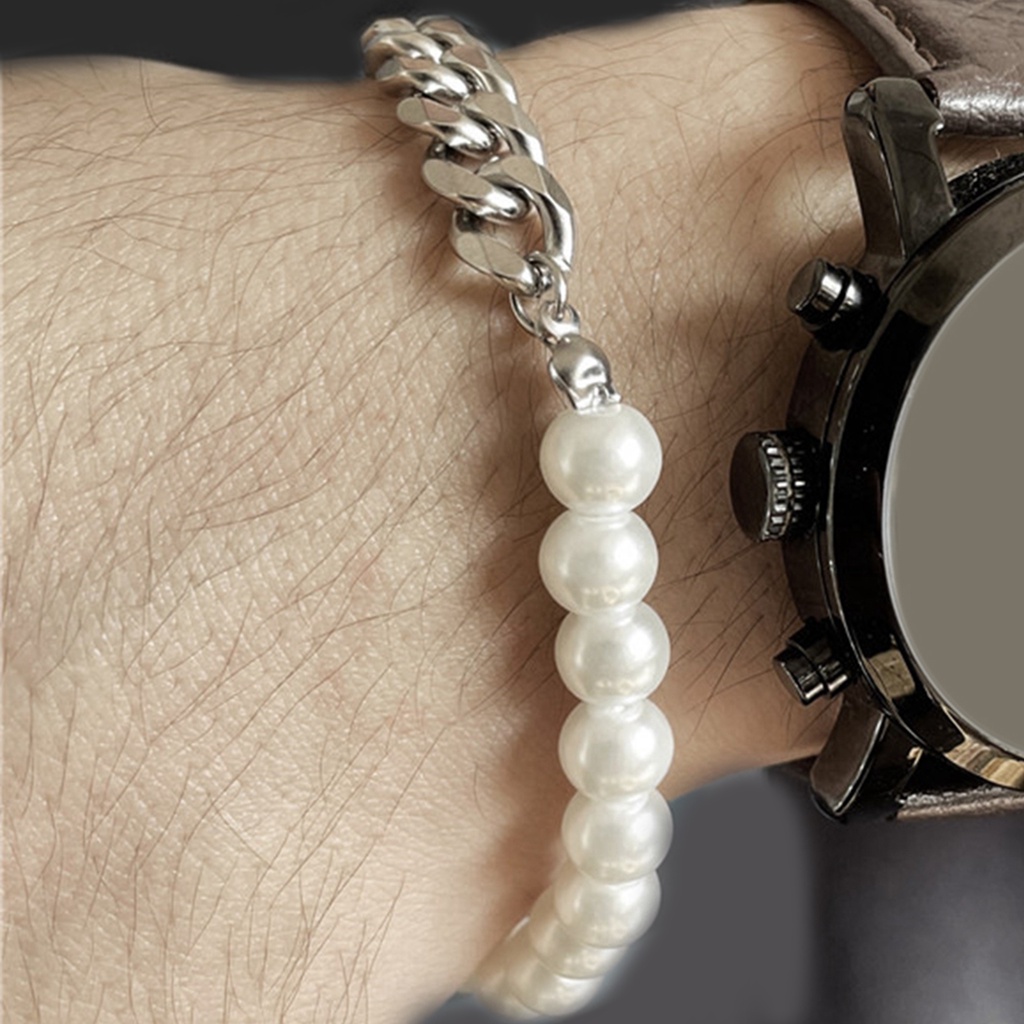 Vòng cổ/ vòng tay đính ngọc trai phong cách hip hop dành cho nam