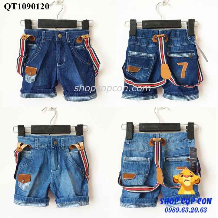 Quần short jean số 7 kèm dây đeo cho bé từ 10-20kg