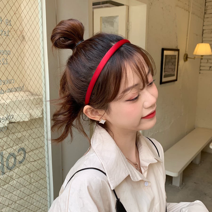 Bờm cài tóc trơn satin bản nhỏ sang chảnh