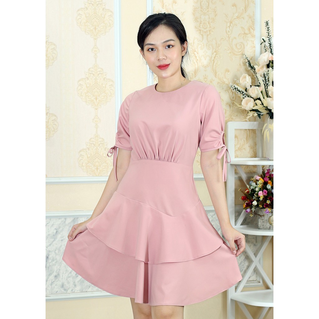 [Hình Ảnh Thật] Đầm Xòe Hotgirl MÀU HỒNG 2 TẦNG NHÚN EO dễ thương - Lụa Mango cao cấp co dãn đứng phom