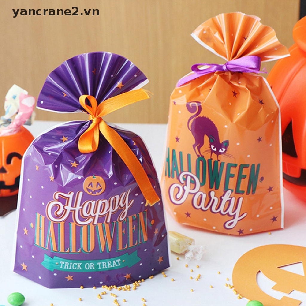 Bộ 10 Túi Đựng Kẹo Hình Dơi / Bí Ngô / Ma Quỷ Trang Trí Tiệc Halloween {yancrane2.vn}