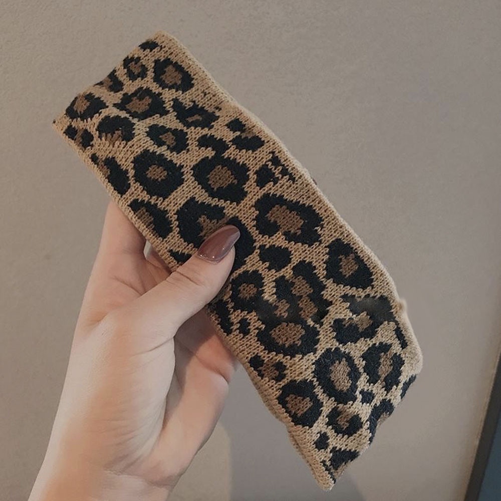 Băng Đô Len Dệt Kim Họa Tiết Da Báo Phong Cách Retro Cá Tính Cho Nữ