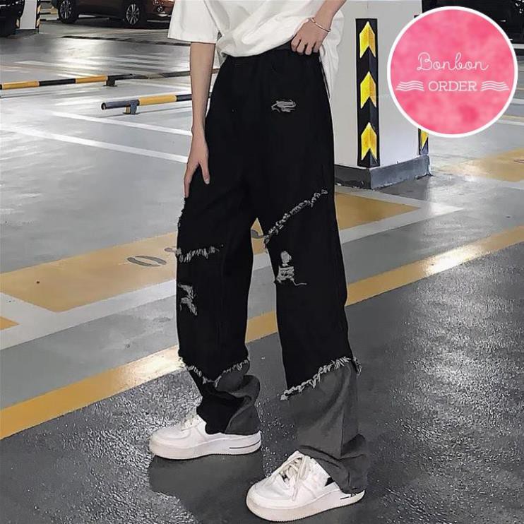 QUẦN JEAN PHỐI CHỈ ULZZANG ỐNG RỘNG CHẤT -