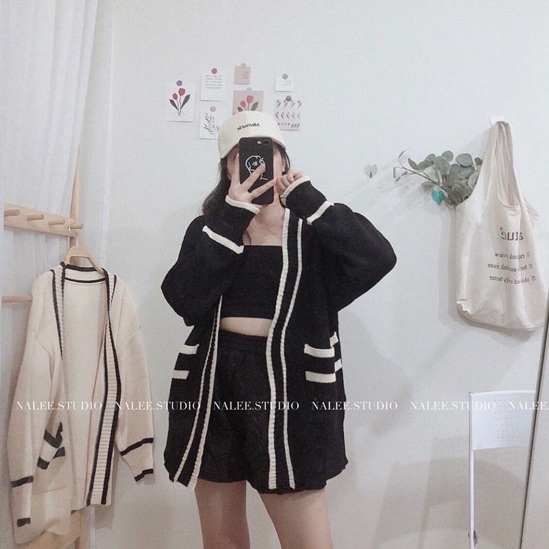 Len cardigan viền chất đẹp