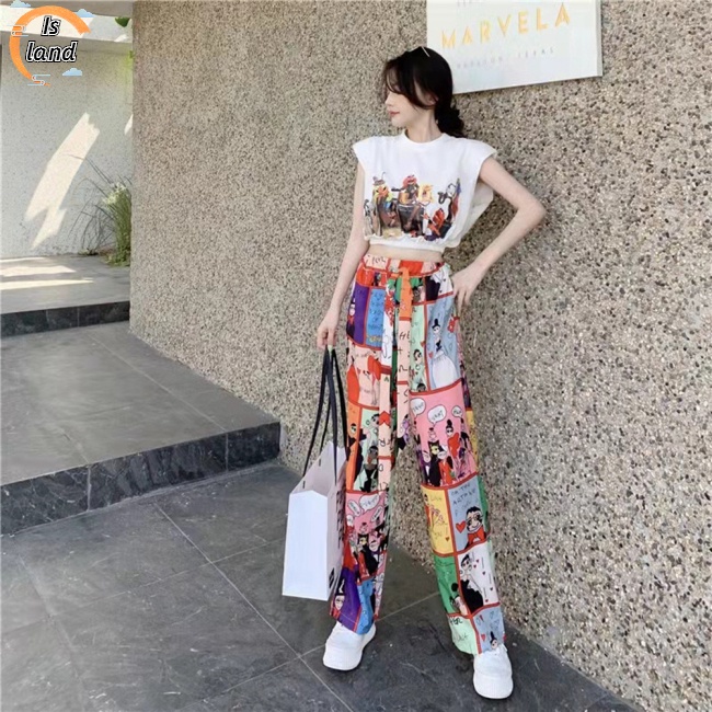 Set Áo Croptop 2 Dây + Quần Dài Ống Rộng Thời Trang Nữ