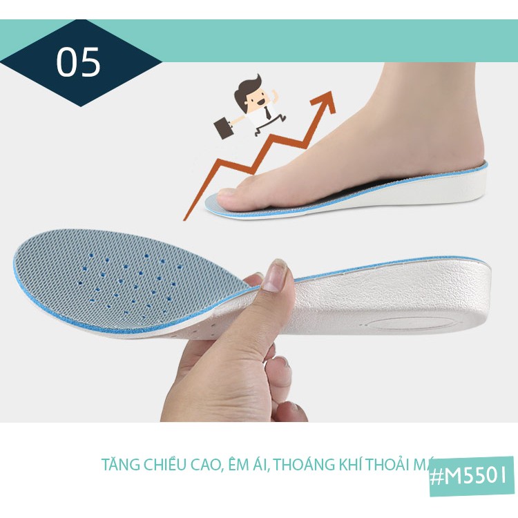 Lót Giày Thể Thao Tăng Chiều Cao Nam Nữ MINSU M5501, Miếng Lót Giày Độn Đế Khử Mùi Thoáng Khí Chống Hôi Chân