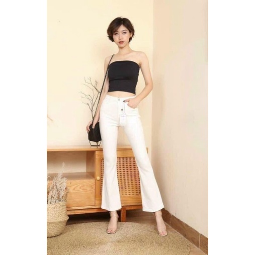 Quần Jean Ống Loe Cạp Cao Dáng Dài Sang Chảnh Cho Nữ Free Size 43kg-55kg