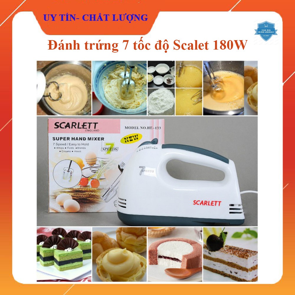 Máy đánh trứng 7 tốc độ ⚡Scarlet 180W ⚡Máy nhào bột đánh kem kèm 2 que đanh trứng 2 que nhào bột