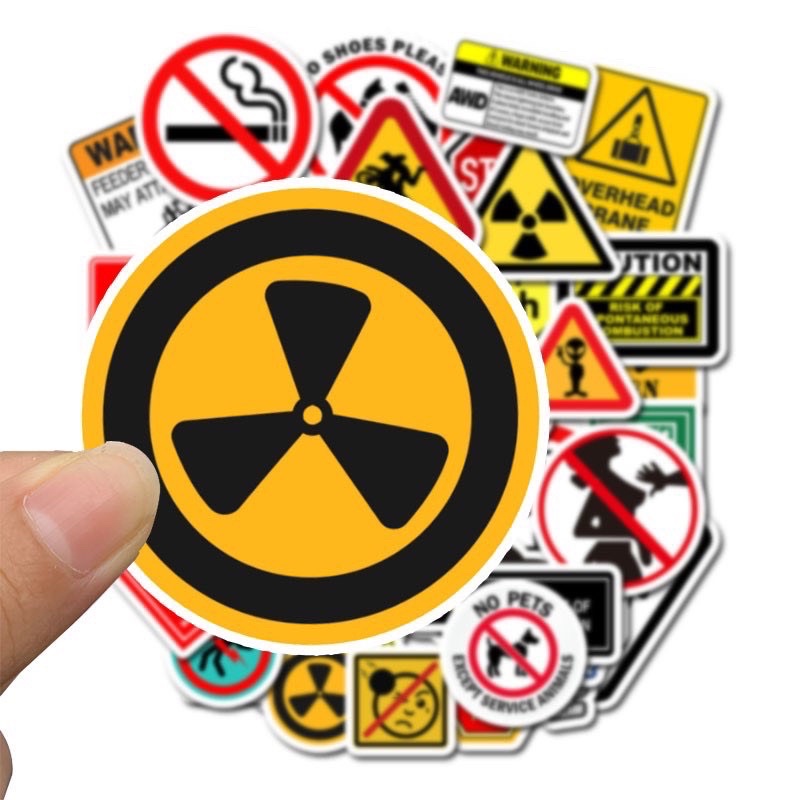 Bộ 100 Sticker warning biển báo chống nước dán trang trí vali mũ bảo hiểm xe máy