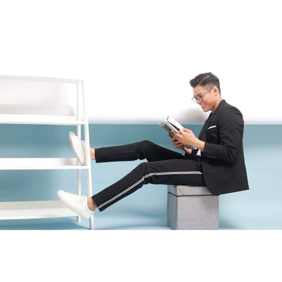 Quần âu đen mix kẻ sọc viền đôi nhỏ | BigBuy360 - bigbuy360.vn