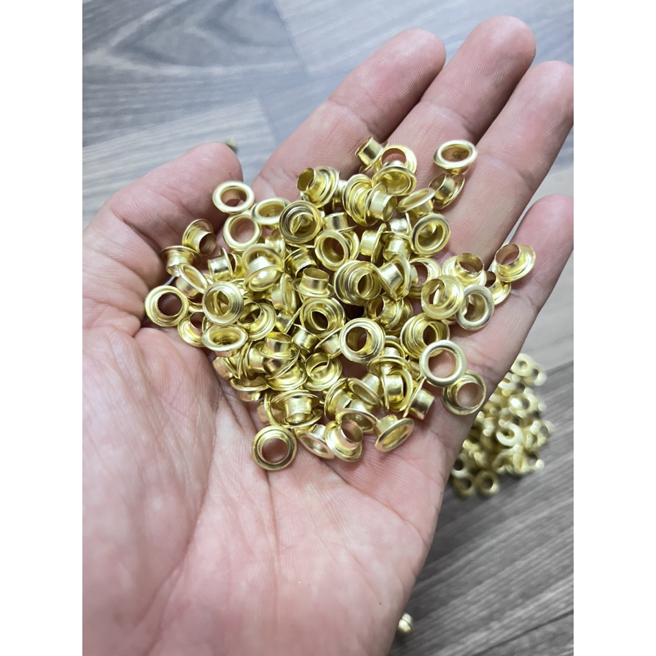 1KG Khoen ore mắt cáo 4mm,5mm,6mm,8mm,10mm bằng sắt xi màu VÀNG khuy ore mắt cáo bấm bạt, túi giấy Không long đền