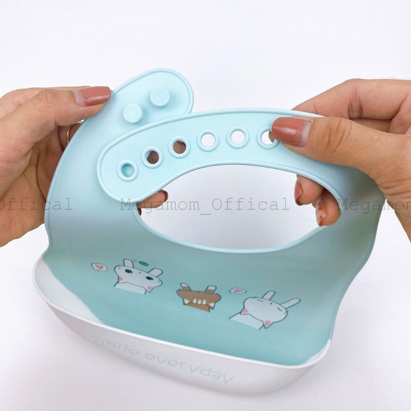 Yếm Ăn Dặm Silicon Dẻo Có Máng Hứng, An Toàn, Sạch Sẽ, Tiện Lợi Cho Bé