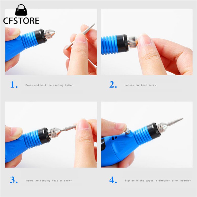 Máy khoan điện kèm 6 mũi khoan và dây nguồn dùng trong trang trí móng tay nghệ thuật