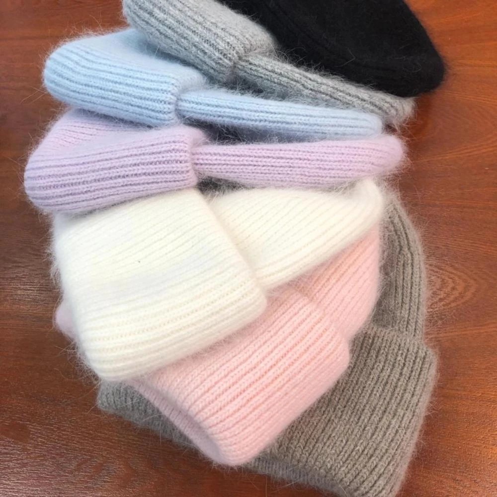 Mũ Beanie Dệt Kim Màu Trơn Hình Thỏ angora Chất Lượng Cao Cho Nam Và Nữ