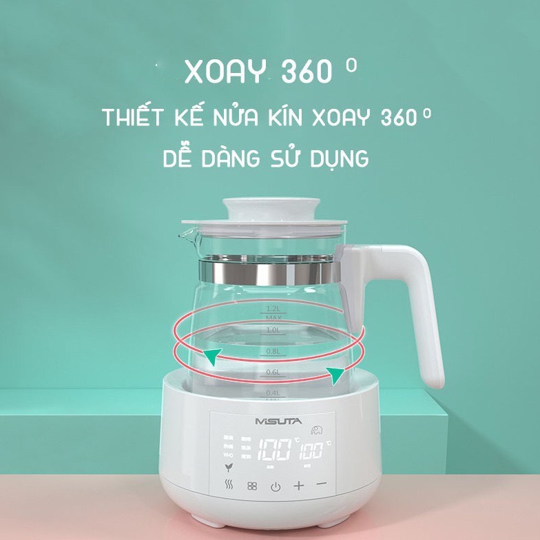 Máy hâm nước pha sữa thủy tinh/ Bình hâm nước pha sữa  thủy tinh MISUTA chính hãng 1,2L