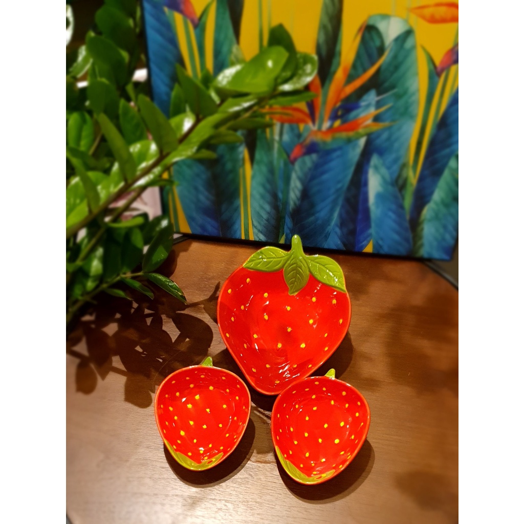 Bộ bát đĩa gốm sứ họa tiết dâu tây trang trí đồ ăn cho bé cực kỳ đáng yêu