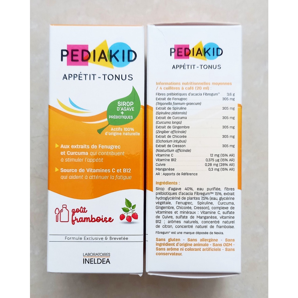 Siro ăn ngon Pediakid Appétit - Tonus chai 125ml (Pháp). Giúp trẻ ăn ngon, tăng hấp thu, tăng cân cho bé từ 6 tháng tuổi