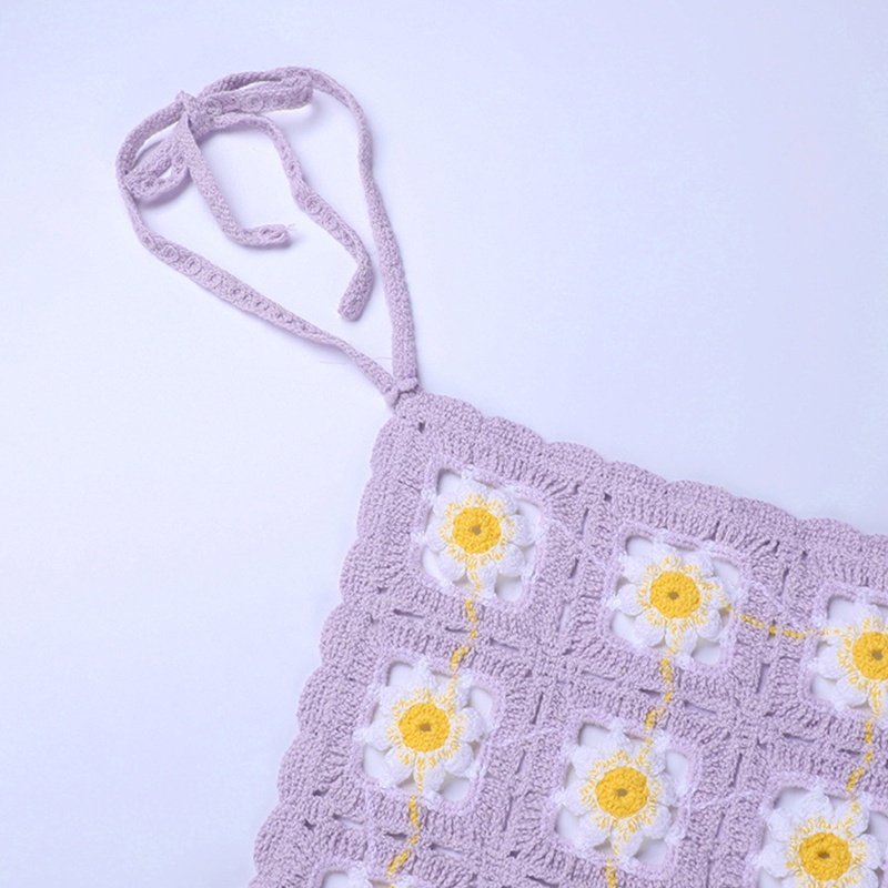 Áo Croptop Dệt Kim Đan Móc Hở Lưng Họa Tiết Hoa Quyến Rũ Thời Trang Cho Nữ