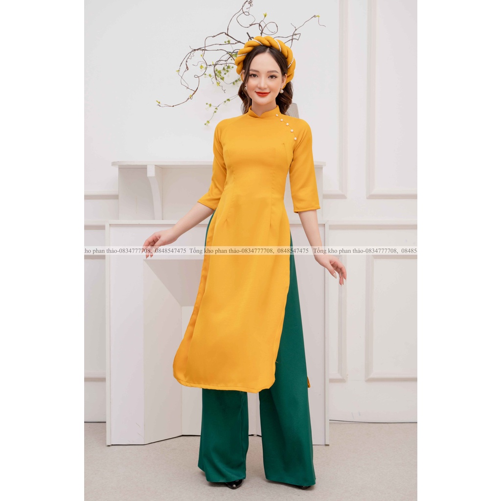 Áo dài cách tân lụa tây thi cổ đính ngọc trai big size